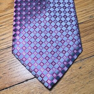Geoffrey Beene Extra Long Tie Purple and Silver Patterned Silk